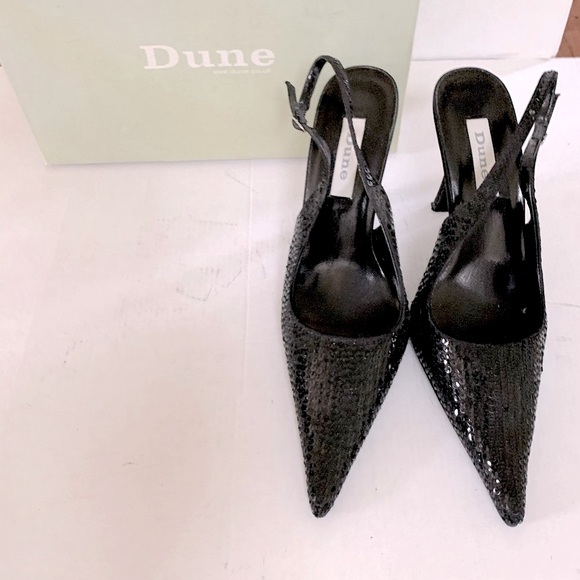English Dune brand stunning black sequined slingback evening shoes point toe 40 - Picture 8 of 10